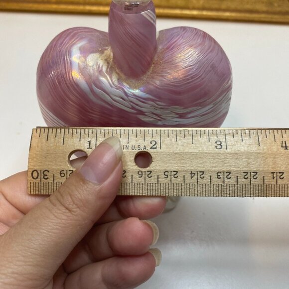Mount St. Helens Ash Art Glass Footed Pink Heart Shape Oil Lamp Used Signed - Picture 11 of 12